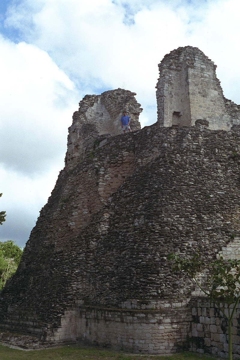 Becán: Looking down from the courtyard toward the  western facade of Structure IV