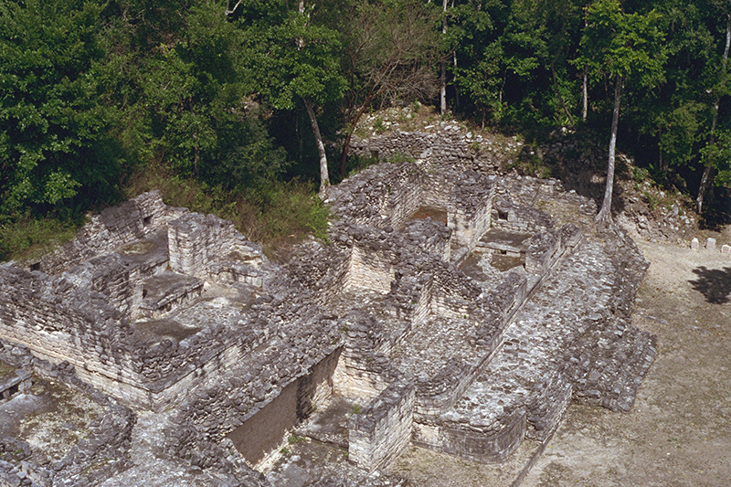 Becán: Birds eye view of the Annex from courtyard atop Structure IV