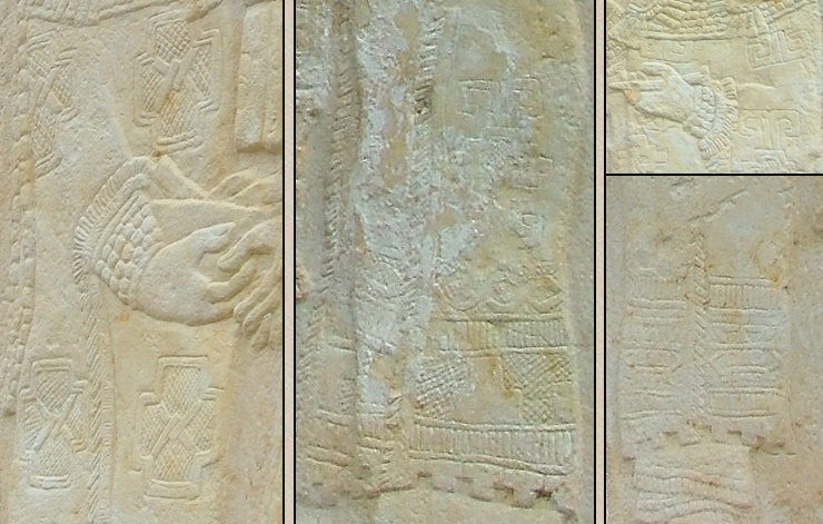 Bonampak Stela 2: Closeups of textiles in the women's dresses