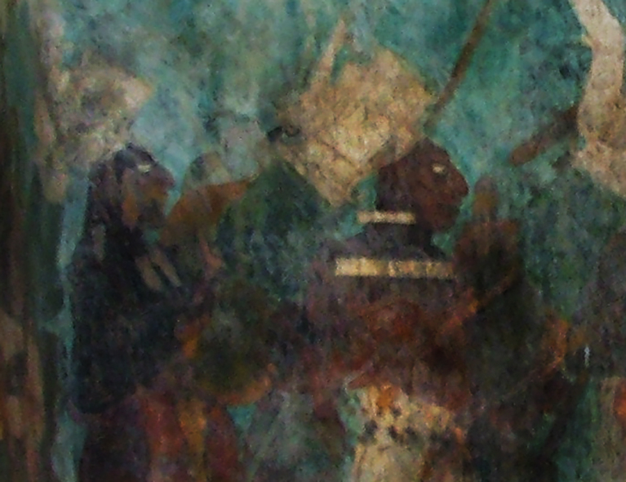 Closeup of two turtle carapace players