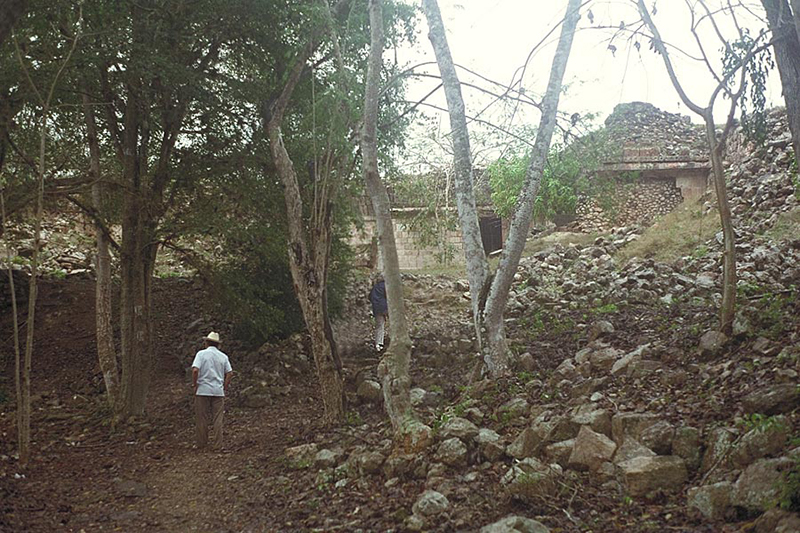 Approaching the Chacmultun Group showing the terraced platform