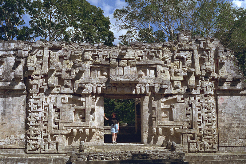Author posing within the giant monster-mouth doorway of Structure II