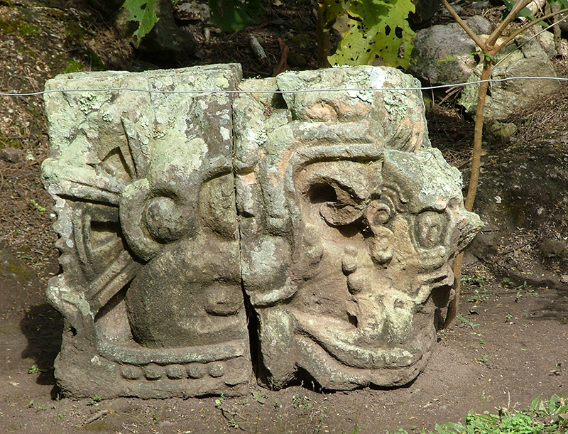 Fallen architectural fragment from Temple 11, Copan