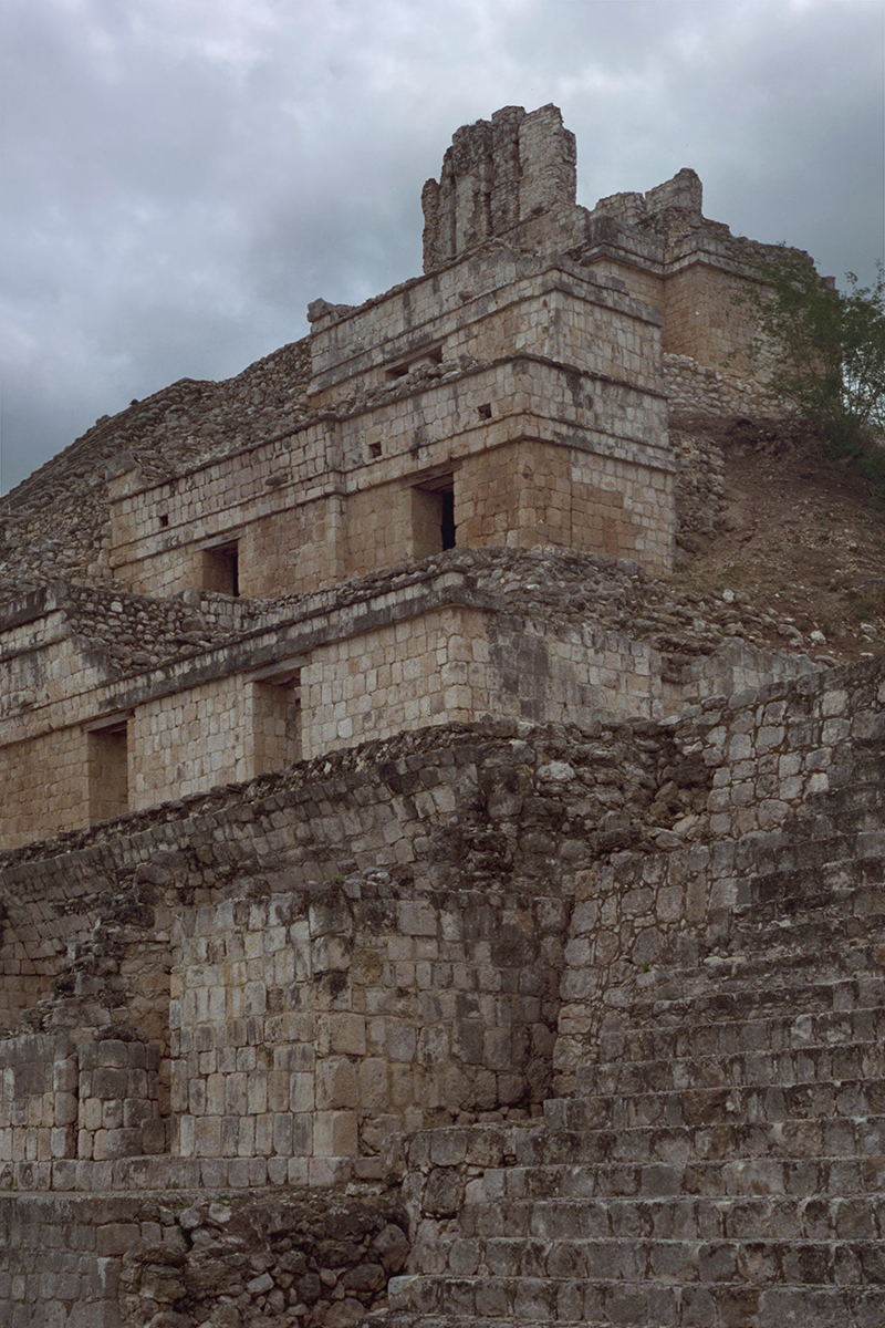 Edzná: Temple of the Five Stories from the south showing remains of earlier pyramid