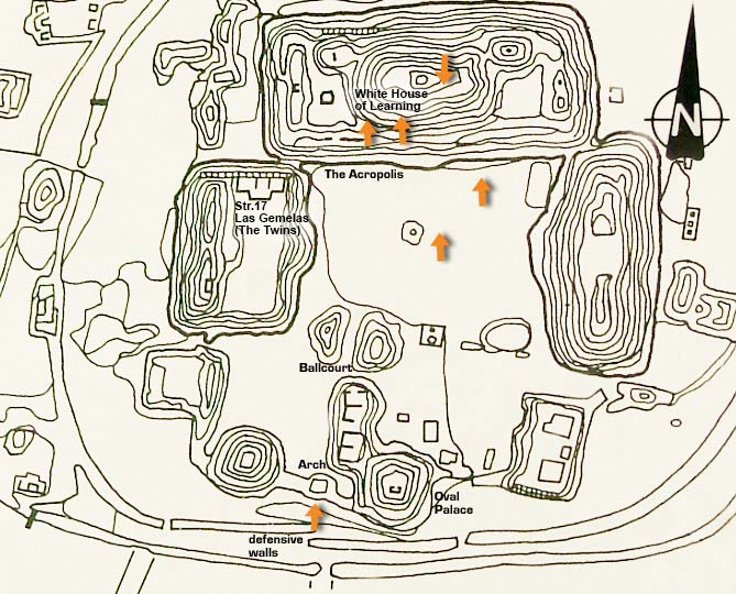 Archaeological map of Ek Balam map with photo links to major buildings
