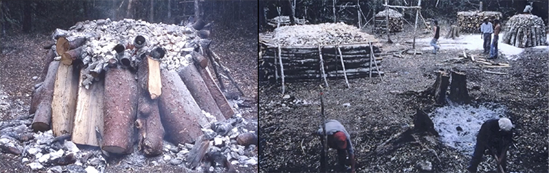 Photos of native limestone burning to estimate resources needed to product 1T of stucco