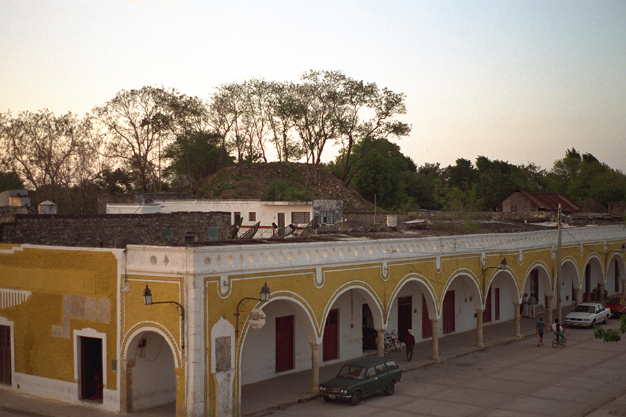 Izamal colonial buildings intermix with remains of ancient pyramids