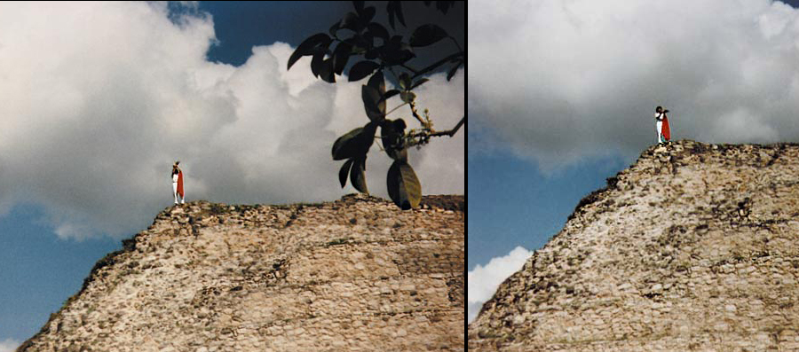 Izamal: H'men (shaman) performing ritual on top of Kinich Kak Mo