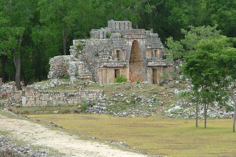 The starting point of the ceremonial sacbe at the Labna Portal Arch