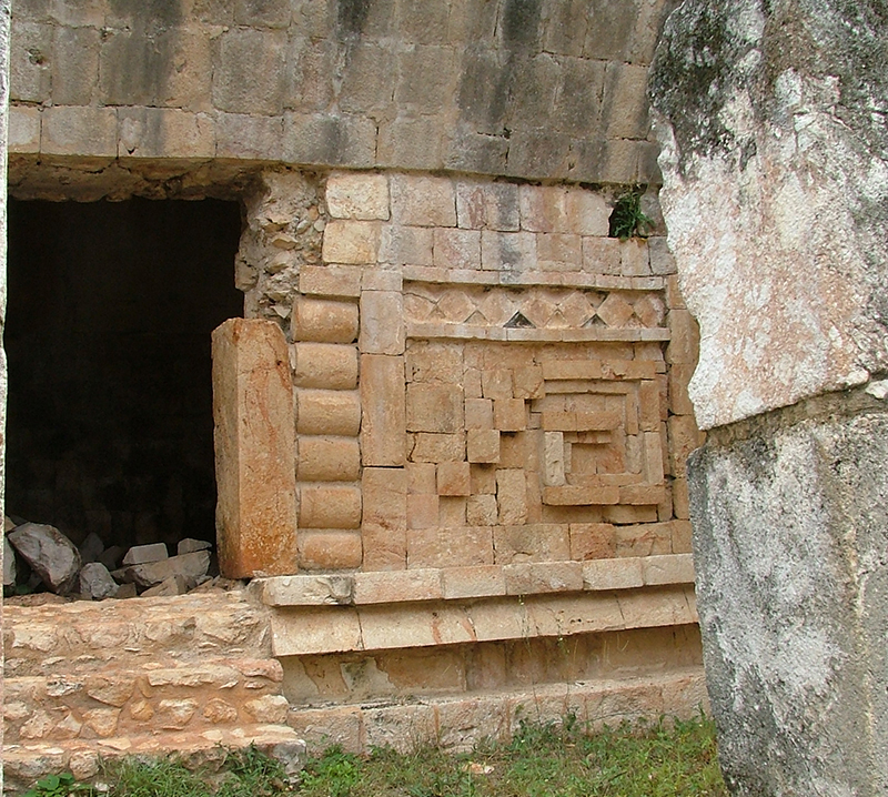 Right side of inner doorway to Old Throne Room showing details representing Yaxal Witz