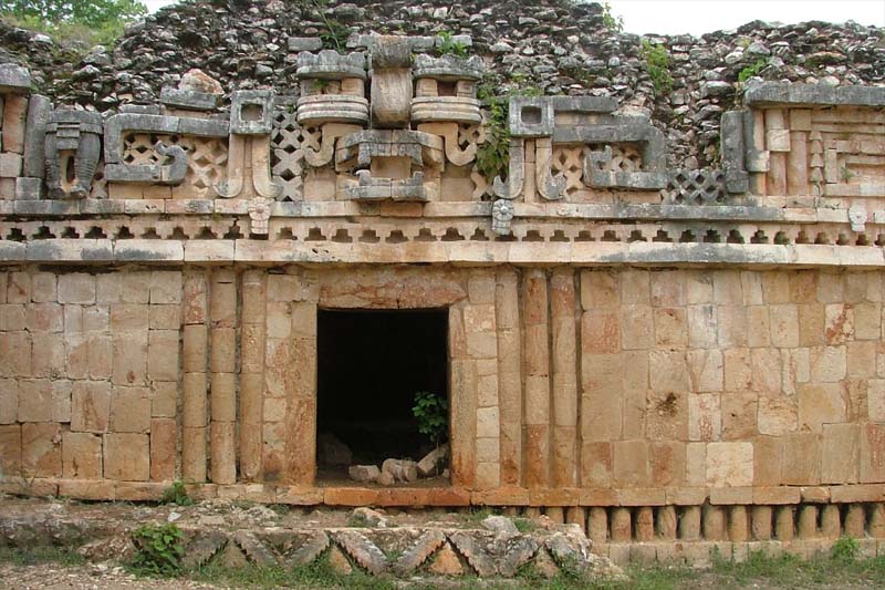 Entrance to Room 19 of the Palace of Labna, the last throne room. Frieze over door is giant rain-god mask