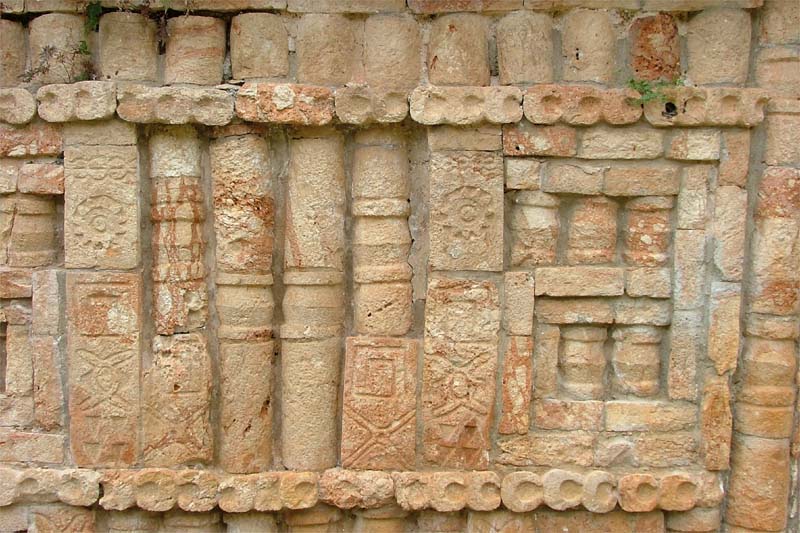 Close-up of delicate Puuc mosaic stone reliefs