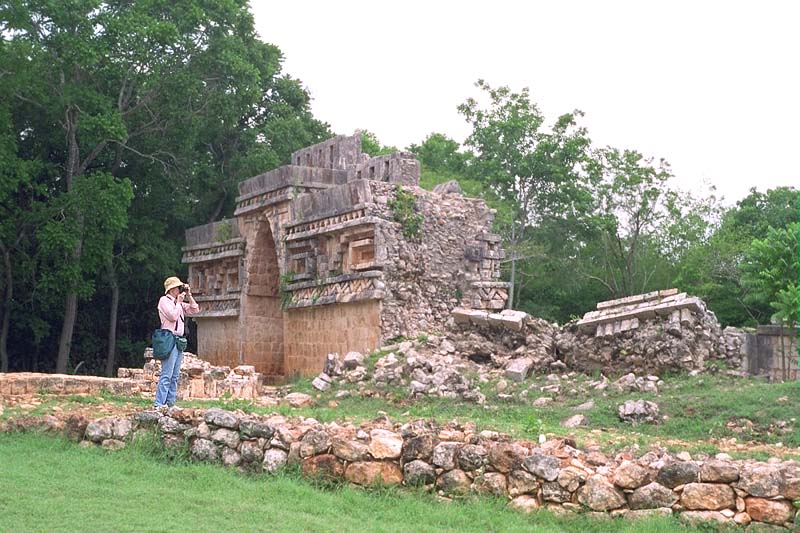 East side of Labna Arch, Showing Ancient Mayan Construction Techniques