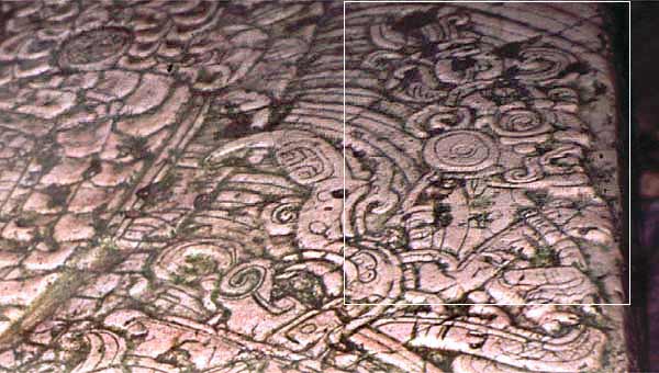 Detail of God K K'awil emerging from the Serpent Bar