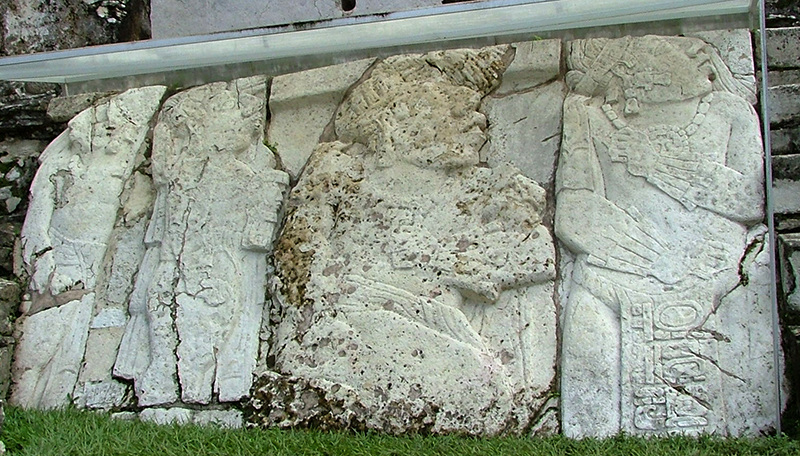 Prisoner slabs on the north side of the stair