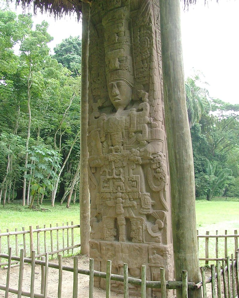 North side of Stela D showing portrait of Cauac Sky