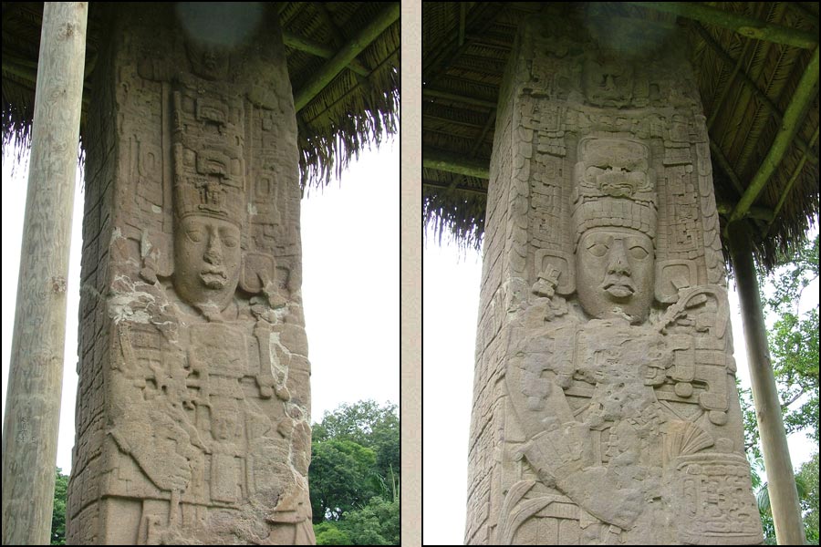 Quirigua: Monument 5 showing both portraits of Cauac Sky