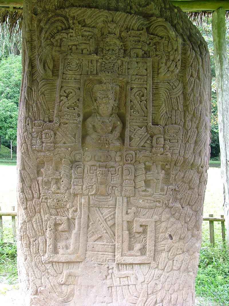 East side of Monument 9 (Stela I) showing accession motif