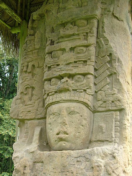 Detail of Cauac Sky's face on Stela J