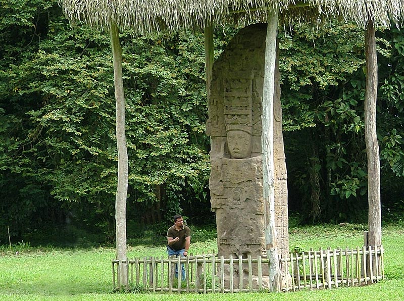 Front view of Stela J (Monument 10) showing Cauac Sky