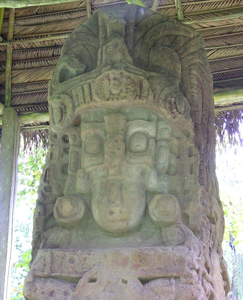 Detail of Cauac Sky's headdress on Stela H
