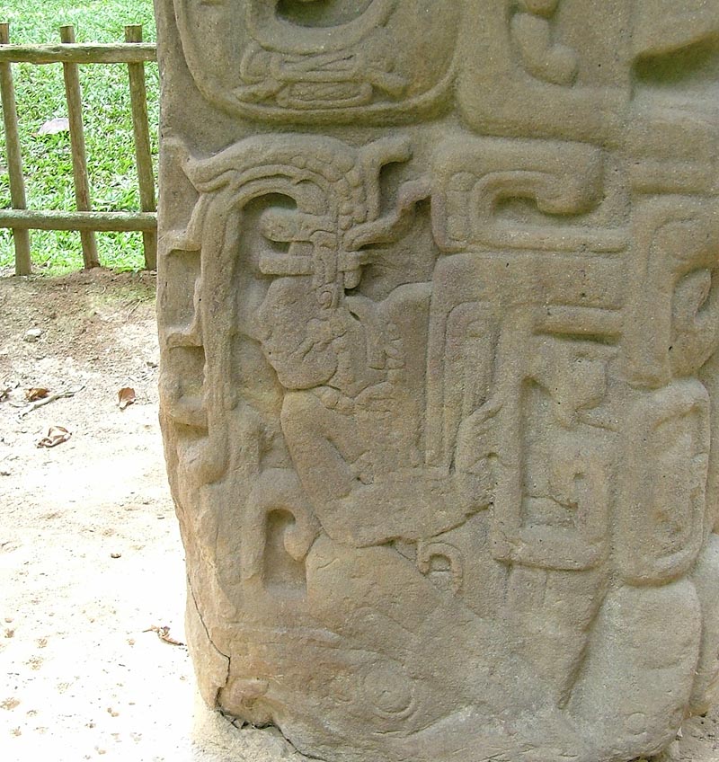 Detail of the young corn god on Stela H