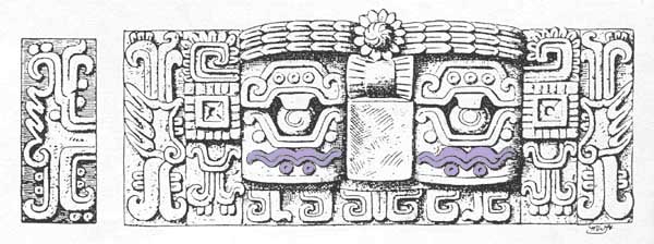 drawing of typical mask panel showing Venus hieroglyph under the eyes