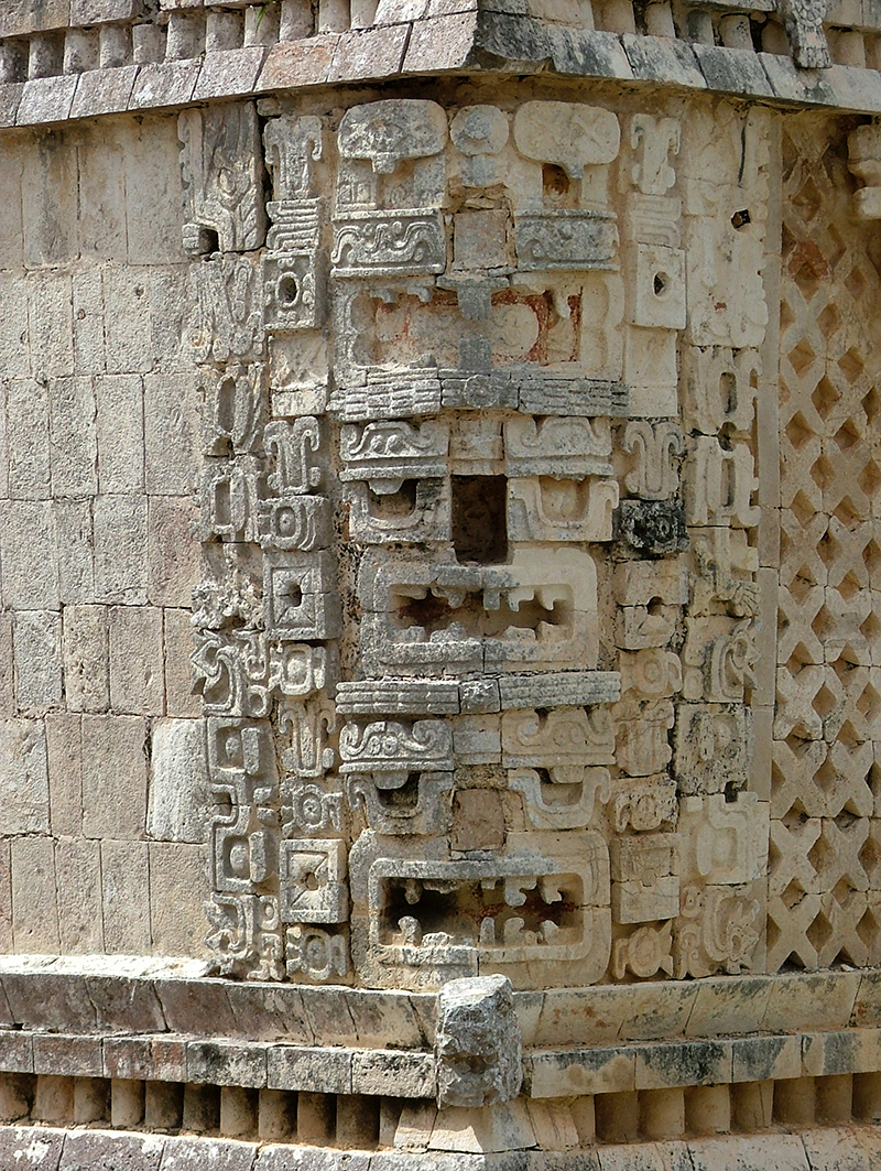 Uxmal, Nunnery Quadrangle East Building, NW corner mask stack