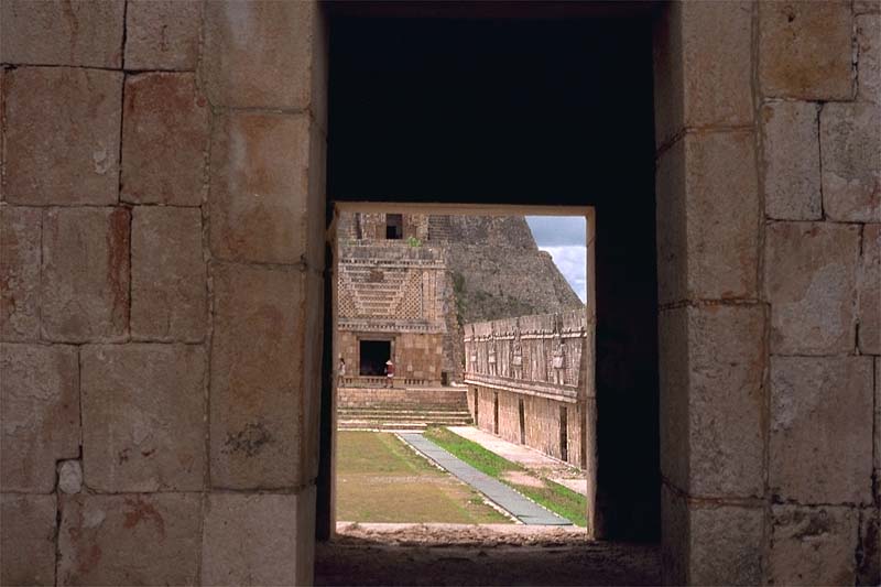 Uxmal, Nunnery Quadrangle seen through door in West Building