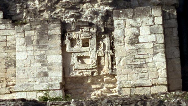 detail of long-nosed god in side panel, Xpujil