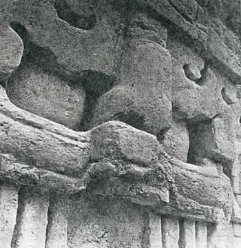 Satterthwaite photo of sun god, El Castillo East Frieze, Xunantunich