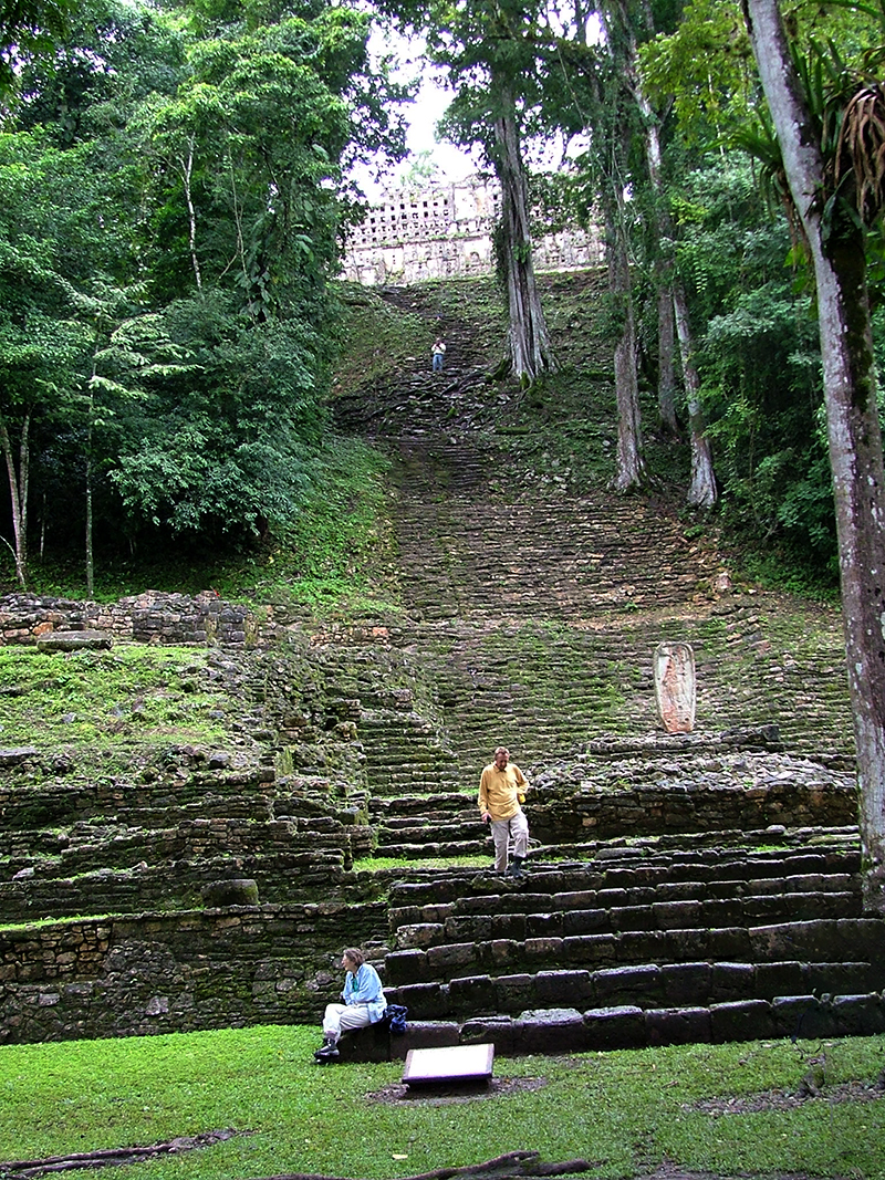 The steep grand stairway leading up to Yaxchilan Structure 33